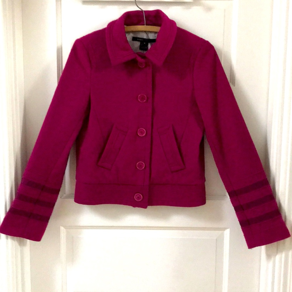 Marc Jacobs Sz 4 jacket raspberry magenta wool button snaps striped sleeves
